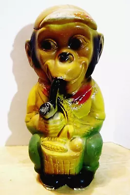 1930~40s VINTAGE MONKEY STATUE COIN BANK PIPE SMOKING CHALKWARE CARNIVAL PRIZE • $14.75