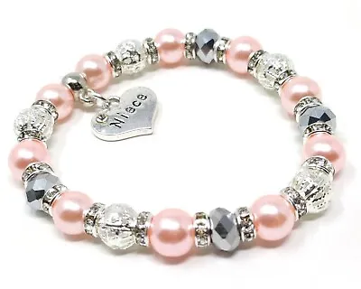 £4.75 • Buy Personalised Silver Crystal Pink Mum Sister Nanny Auntie Niece Charm Bracelet