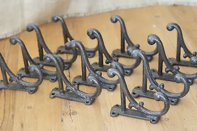 12 Rustic Coat Hooks Antique Style Cast Iron 4.5  Wall Double Restoration Brown • $39.99