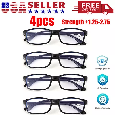 4 PK Mens Unisex Blue Light Blocking Reading Glasses Black Spring Hinge Readers • $8.89