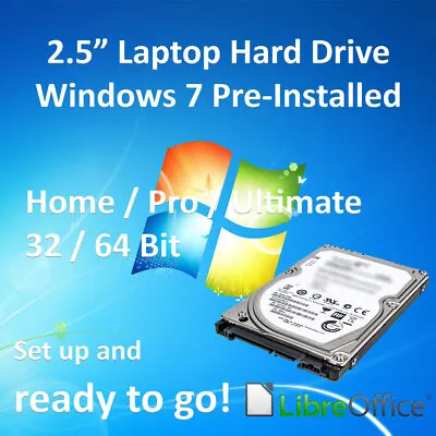 Hard Drive Windows 7 Pre-Installed 32 64 Bit X86 X64 Office Laptop 2.5  SATA • £12.95