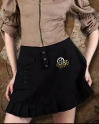Steampunk Skirt Black Cotton Blend Costume Mini Skirt With Metal Gear Decoration • $34.98