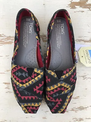 NWT Toms Womens Size 6 Black Gold Red Tribal Aztec Slip On Flats Shoes Southwest • $29.99