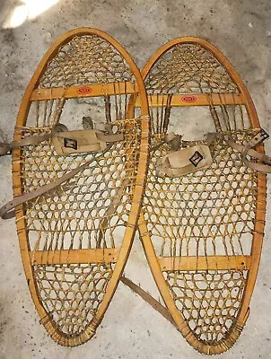 Faber Canada Bear Paw Snowshoes With  Bindings 30  Rawhide Leather • $94