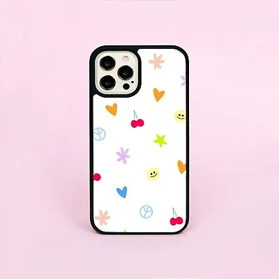 Funky Cherry Flower Heart Smile Y2K Pattern Phone Case/Cover For IPhone Samsung • £8.99