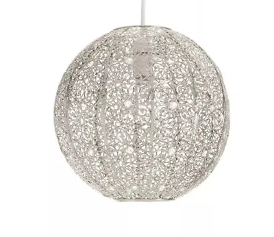 £59.99 • Buy Moroccan Round Sphere Hanging Ceiling Lamp Shade Light Chrome Silver Pendant LED