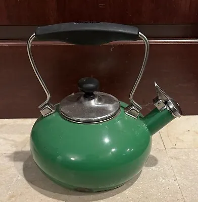 Vintage Chantal Whistling Tea Kettle Teapot Green Enamel Black Handle • $24