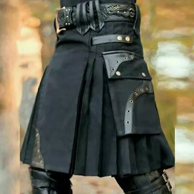 Scottish Mens Kilt Traditional Skirt Retro Faux Leather Traditional (NO BELT) • $35.53