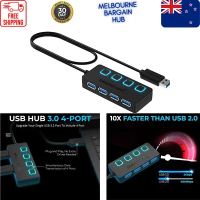 Sabrent 4-Port USB 3.0 Hub With Individual LED Power Switches (HB-UM43) NEW AU • $20.75