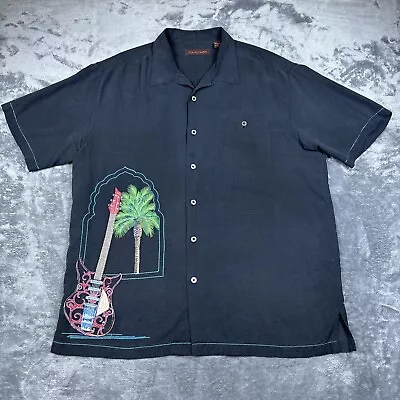 Tori Richard Shirt Embroidered Button Down Mens Hawaiian Camp Guitar Palm Sz XL • $28.95