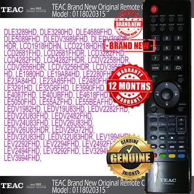 TEAC TV Remote Control 0118020315. 12 Months Warranty • $19.60