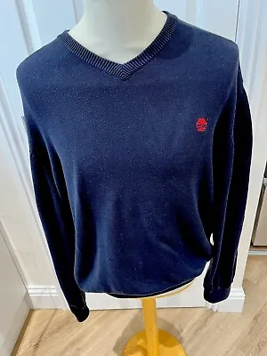 Timberland Pima Cotton Navy Jumper XXL V Neck Elbow Patches • £11