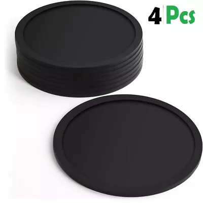 4pc Set Round Black Silicone Coasters Non-slip Cup Mats Pad Drinks Table Glasses • £3.79