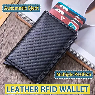 $9.99 • Buy Men's RFID Blocking Slim Leather Wallet Credit Card ID Holder Carbon Fiber Purse