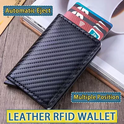 $9.99 • Buy Men's RFID Blocking Slim Leather Wallet Credit Card ID Holder Carbon Fiber Purse