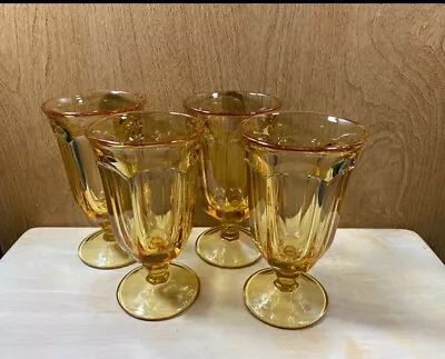 Vintage Imperial Glass Old Williamsburg Yellow/Gold Glasses Goblets Set Of 4 • $36.99