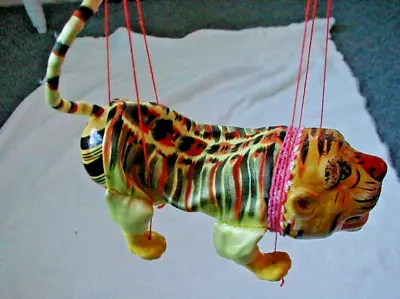 Vintage Tiger Marionette String Puppet Silk And Ceramic From Europe • $28.99
