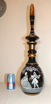 HUGE Vintage Black Amethyst Enameled Mary Gregory Glass Liquor Decanter Bottle  • $484.52