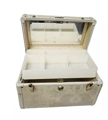 VTG 1950s SAMSONITE Travel Case White Marble Vanity Train Makeup Case With Tray • £75.06