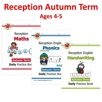Reception Ages 4-5 Daily Practice Books Maths Phonics Handwriting Autumn Cgp • £18.99