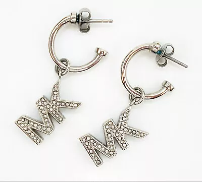 Michael Kors Post Earrings Silver Tone Hoop Mk Crystal Rhinestone Dangle 1.5  • $9.95