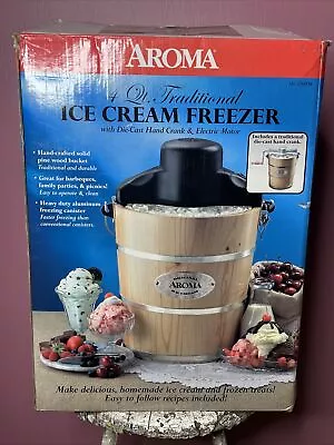 Aroma 4 Qt. Traditional Ice Cream Freezer Maker Electric Hand Crank AIC204EM • $20