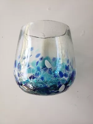 Murano Style Cobalt Blue Opal Clear Handblown Confetti Drinking Glass Heavy  • $10