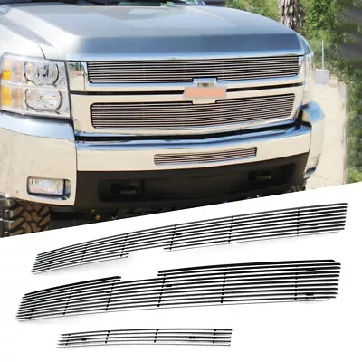 Fits 2007-2010 Chevy Silverado 2500HD/3500HD Silver Billet Grille Insert Combo • $108.27