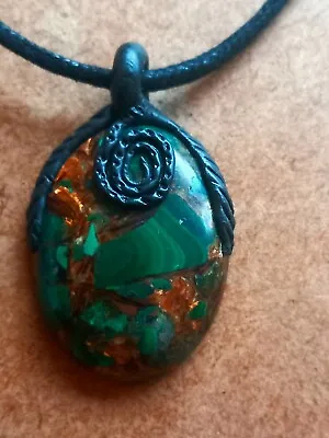 Jewellery  Sacredspace  Large Handmade  Malachite/Copper  Gemstone Pendant.. • £18