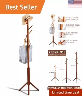 Stylish Free-Standing Bamboo Coat Rack Stand - 8 Hooks Heavy-Duty Metal Frame • $39.99