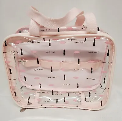 Mary Kay Clear Pink Zip Travel Makeup Bag Elastic Holders Eyelash Lip Logo 9 X 8 • $6.99