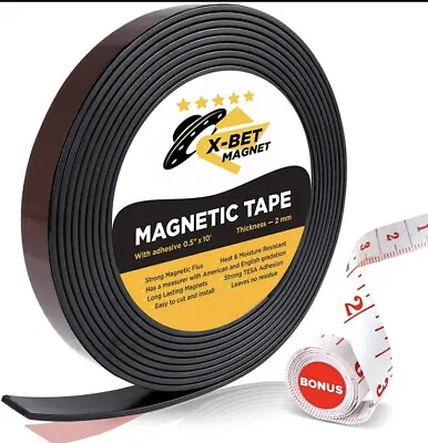 Flexible Magnetic Strip - 1 Inch X 10 Feet Magnetic Tape With Strong Self Adhesi • $18.75