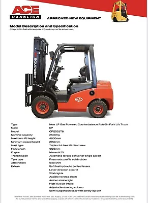£69.99 • Buy BRAND NEW Gas 2.5t Container Spec Forklift On Hire Inc Maintenance Only £69.99pw