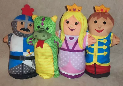 4 MELISSA & DOUG King Queen Knight Dragon Palace Pals Set Castle Hand Puppets • $16.99