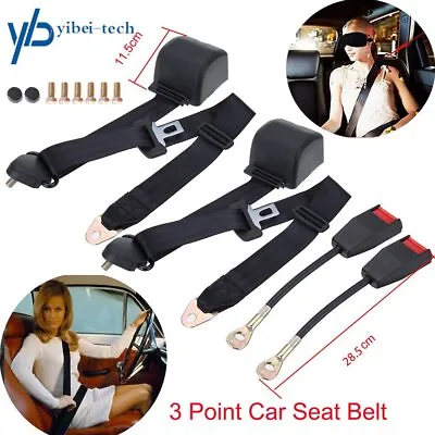 2pcs Universal Adjustable 3 Point Retractable Auto Car Seat Lap Belt Kit Black • $25.41