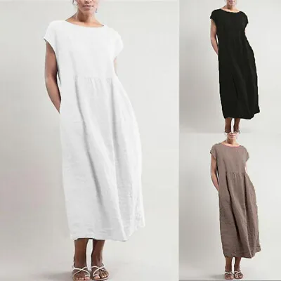 $26.39 • Buy Shift Dress Casual Loose Summer Kaftan Midi UK Womens Short Sleeve Baggy