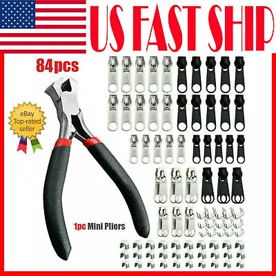 85PCS DIY Replacement Zipper Repair Kit Home Metal Zip Head + Install Pliers US • $10.49