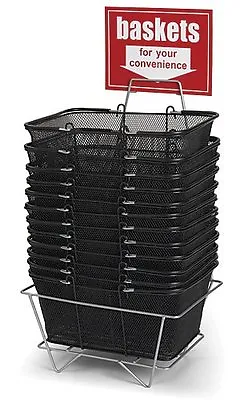 12 Black Wire Mesh Tote Retail Store Shopping Baskets W/ Stand & Sign • $110.46