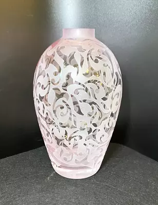 *nib* Stunning Michael Weems Light Pink Etched  Elise  Art Glass Vase - Signed • $225