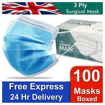 50 / 100 Non Surgical Mask 3 PLY Disposable FACE MASK PACK In Box Mouth Guard • £6.99