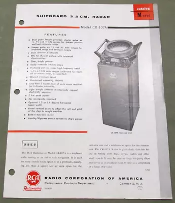 Vintage RCA SHIPBOARD RADAR Ad Flyer Radio Corporation America Camden NJ  USA • $14.59