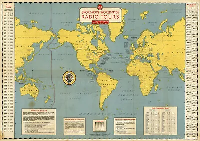 1933 Short-Wave World-Wide Radio Tours Stations Map Ham Wall Art Poster Decor • $13.95