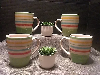 Komodo International Corp. Multi Colored Stripe Coffee Cups Mugs Set Of 4 • $34.95