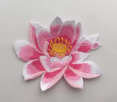 Pink Lotus Flower Iron On Sew On Embroidered Patch Appliqués Badge • £3.99