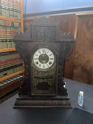 Antique E. Ingraham Clock Co GINGERBREAD KITCHEN MANTEL CLOCK • $200