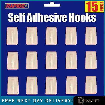£4.99 • Buy Self Adhesive Hooks Strong White Plastic Sticky Stick On Wall Door Hang 15 Pcs