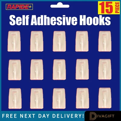 £4.99 • Buy Self Adhesive Hooks Strong White Plastic Sticky Stick On Wall Door Hang 15 Pcs