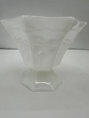 Vintage White Milk Glass Grape Pattern Pedestal Bowl Footed Octagon 5” Tall • $14.50