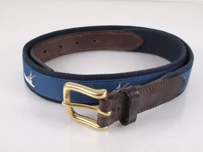 Vineyard Vines Belt Men Size 36 Blue Black Boat Leather Brass Buckle • $24.99