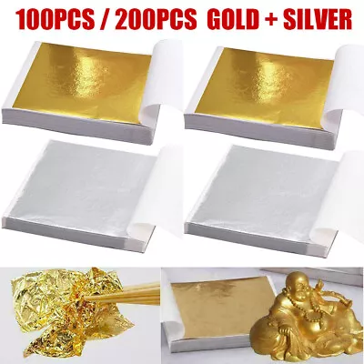 200X Leaf Foil Sheets Gilding Art Craft Metallic Transfer DIY Gold Silver Copper • £3.99